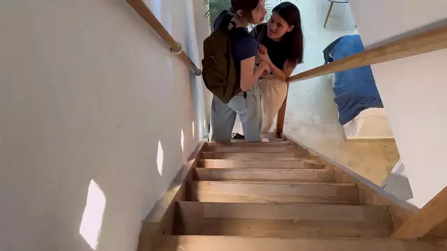 Caught My Stepdaughter and Her Friend Sneaky Sex in the Stairs!
