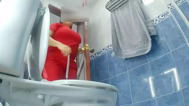 Priceless! Indian MILF gets caught on camera in public bathroom!