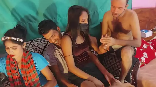 Desi hot Two couples having sex in bad cute beautiful tight pussy funking hurd foursome &period; Hanif pk and popy and sumona and manik