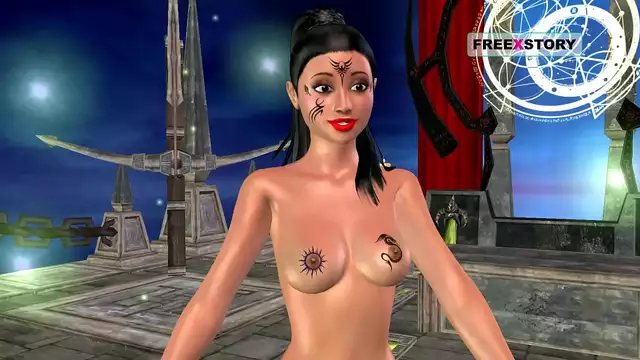 An animated 3D cartoon porn video of a cute Indian girl giving sexy poses and masturbating using banana