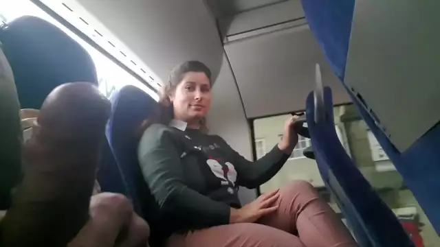 Seductive Exhibitionist & Horny Milf's Hot Sucking & Jerk Off Session on Bus