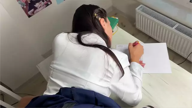 Japanese Beauty Does Homework with a Twist - Watch Her Cumshots!