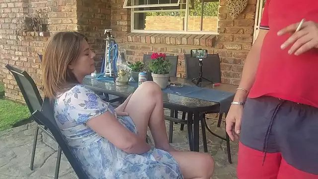 JAV Couple ~ Mutual Masturbation in Public Exposed - My Friend's Wife Fingering Herself on Patio,