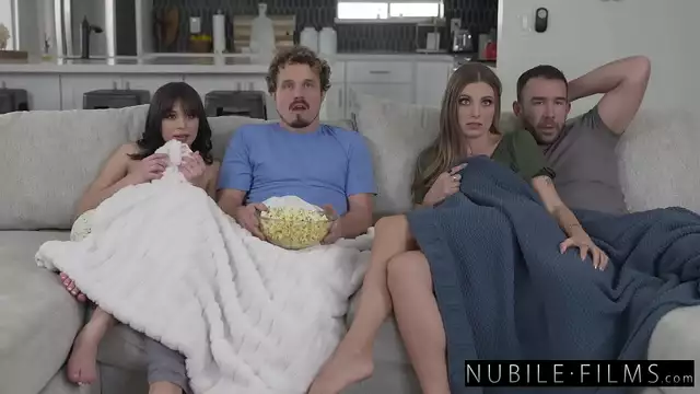 Catch the Fiery Passion of Aria Valencia and Kenzie Love in Scary Movie Night Turned Steamy Sex Session!