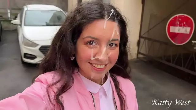 Stepbrother Cums on Cute Girl's Face, She Walks Out with No Shame