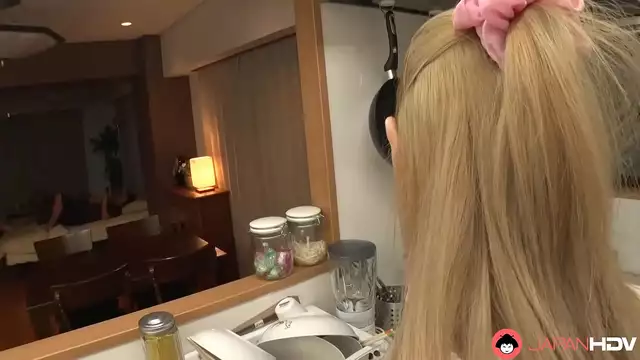 Japanese MILF Gives Blowjob in the Kitchen - Uncensored Video