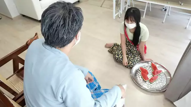 Japanese High School Girl Seduces Old Headmaster with Delicious Street Food