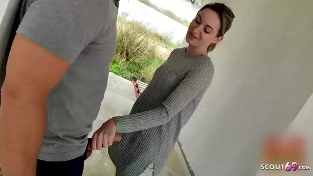 Watch Hot German Teen Gets Naughty with Worker in Public MMF Threesome