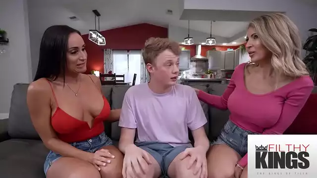 Juicy Threesome with Your Busty Stepmom and Her HOT Brunette Friend!